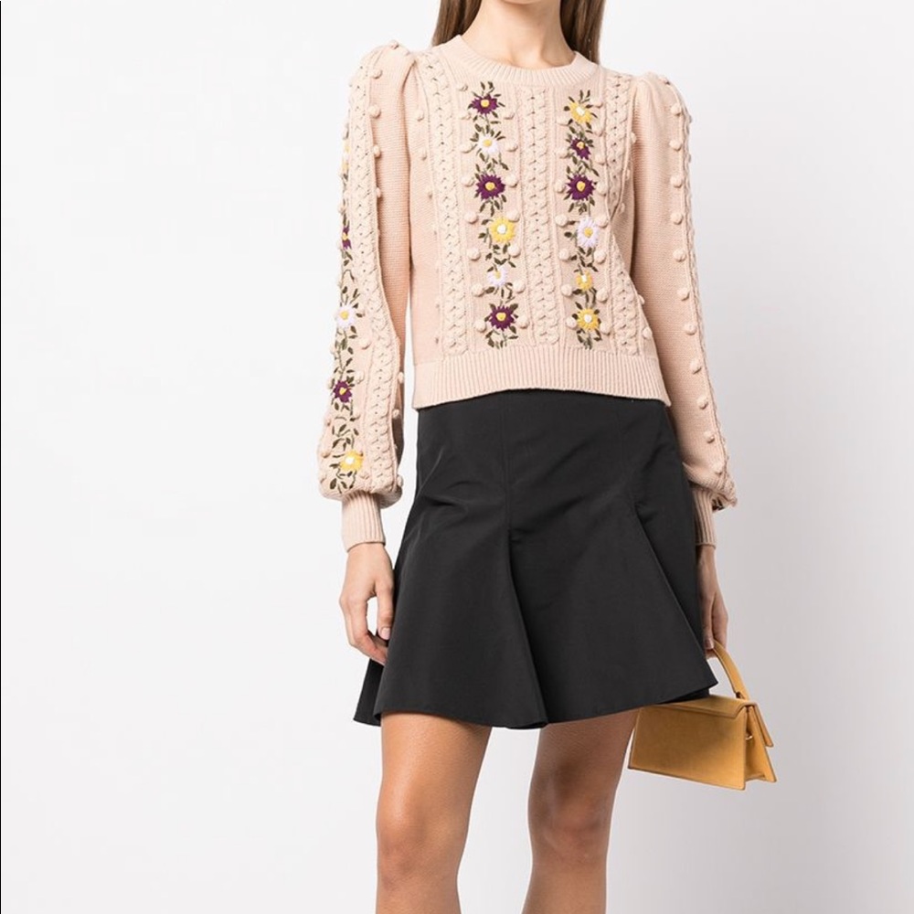 NWT Alice & Olivia Enid puff sleeve embroidered sweater sz S/Small